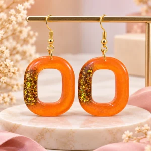 Handmade Orange & Gold Glitter Resin Drop Earrings for Women – Mehreen & Miral